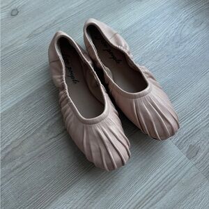 Dusty pink Beige Pleated leather Ballet Flats